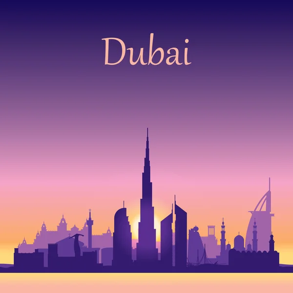 Dubai skyline silhouette on sunset background — Stock Vector