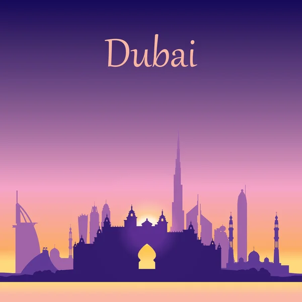 Dubai skyline silhouette on sunset background — Stock Vector