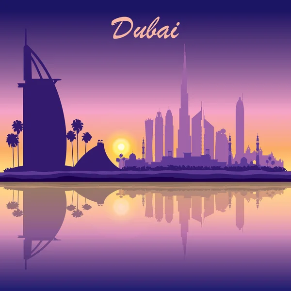 Dubai skyline silhouette sullo sfondo del tramonto — Vettoriale Stock