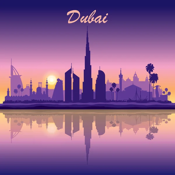 Dubaj Panorama siluetu na pozadí při západu slunce — Stockový vektor