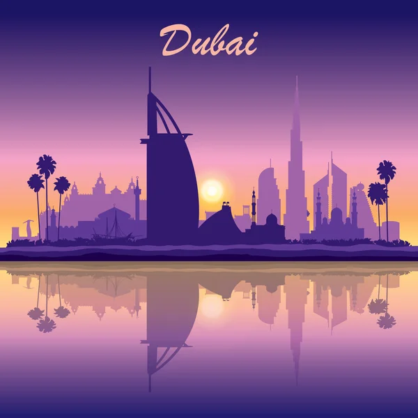 Dubai skyline silhouette on sunset background — Stock Vector