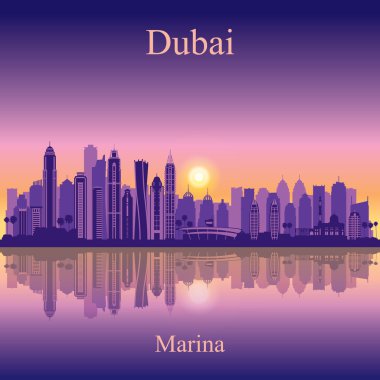 Dubai marina şehir manzarası siluet arka plan