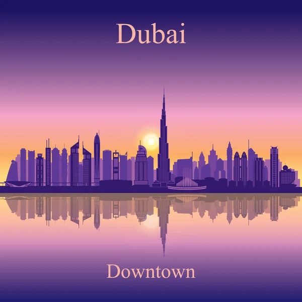 迪拜市中心城市天际线轮廓背景 — 图库矢量图片