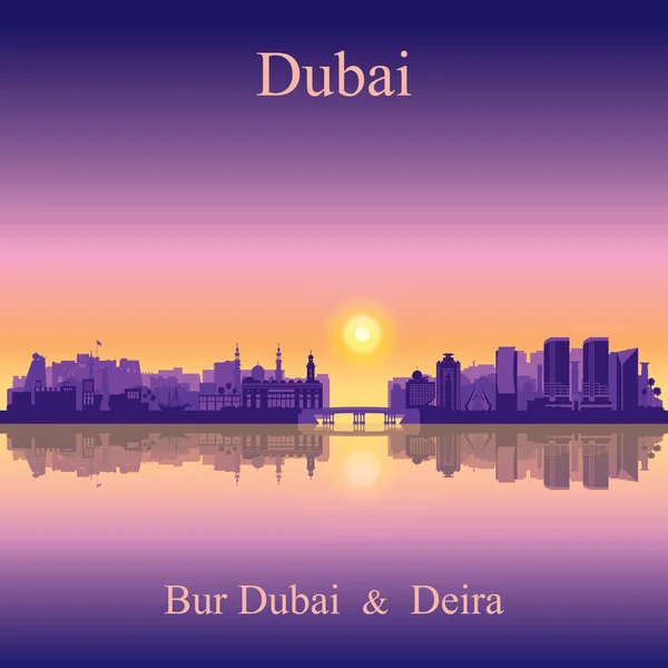Dubai Deira és Bur Dubai látképére silhouette háttér — Stock Vector