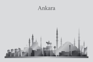 Ankara şehir manzarası siluet gri tonlamalı