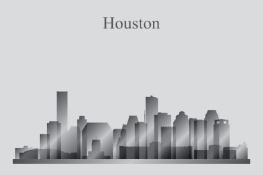 Houston şehir manzarası siluet gri tonlamalı