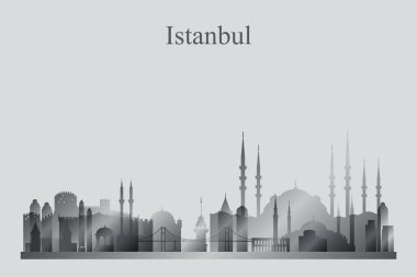 Istanbul şehir manzarası siluet gri tonlamalı