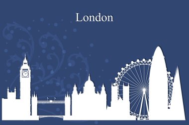 Londra şehir manzarası siluet mavi zemin üzerine