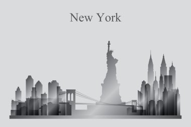 New York şehir silüeti siluet gri tonlamalı