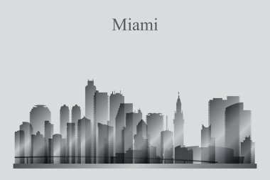Miami şehir manzarası siluet gri tonlamalı