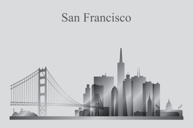 San Francisco şehir manzarası siluet gri tonlamalı