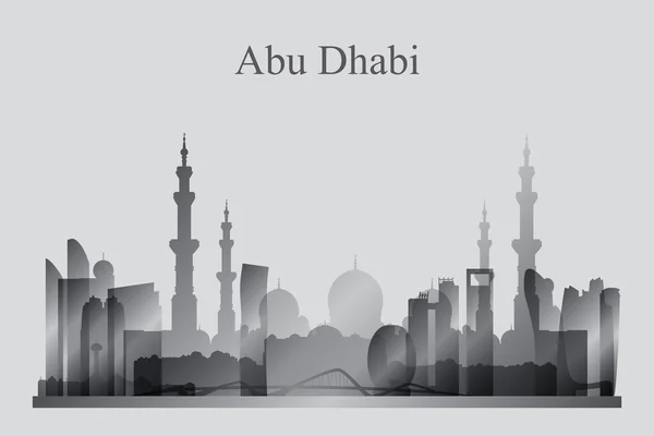 Abú Dhabí městské panorama silueta ve stupních šedé — Stockový vektor