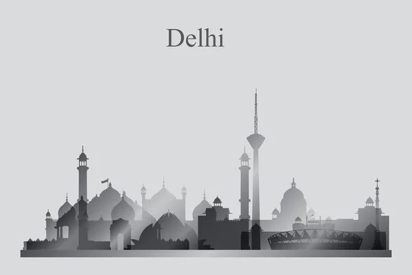 Delhi silueta del horizonte de la ciudad en escala de grises — Archivo Imágenes Vectoriales