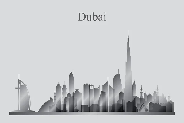 Silueta del horizonte de la ciudad de Dubai en escala de grises — Vector de stock