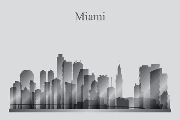 Silhouette skyline de Miami en niveaux de gris — Image vectorielle