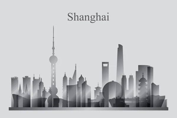Shanghai city skyline silhouette in grayscale — Stock Vector