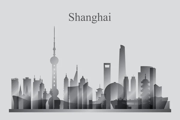 Shanghai şehir manzarası siluet gri tonlamalı