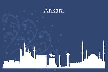 Ankara şehir manzarası siluet mavi zemin üzerine