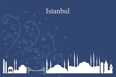 Istanbul şehir manzarası siluet mavi zemin üzerine