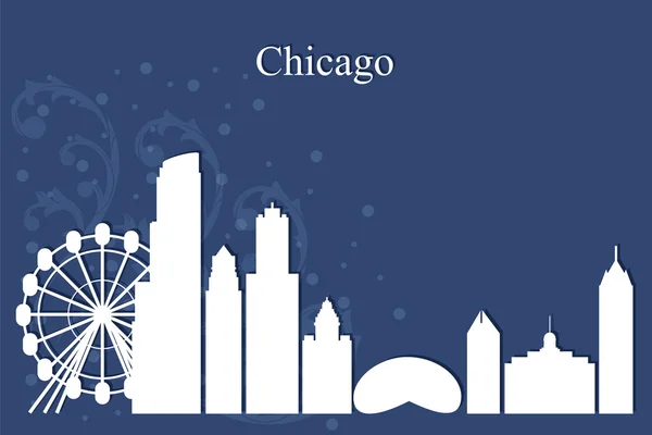 Silueta del perfil urbano de Chicago sobre fondo azul — Vector de stock