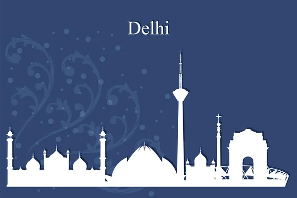 Delhi silueta del horizonte de la ciudad sobre fondo azul — Archivo Imágenes Vectoriales