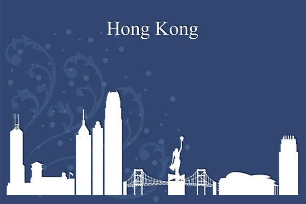 Silueta del horizonte de la ciudad de Hong Kong sobre fondo azul — Vector de stock