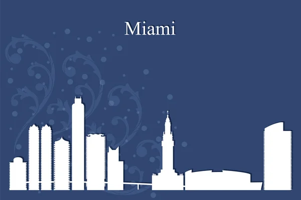 Sylwetka panoramę miasta Miami na niebieskim tle — Wektor stockowy