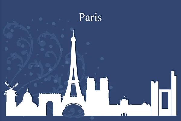 Parigi città skyline silhouette su sfondo blu — Vettoriale Stock