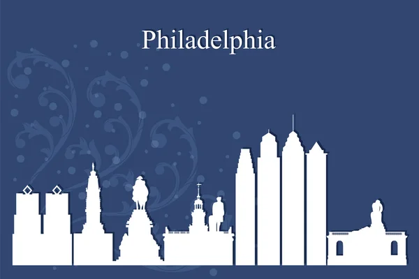Philadelphia şehir manzarası siluet mavi zemin üzerine — Stok Vektör