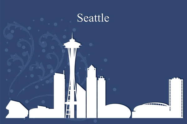 Seattle city skyline silhouette on blue background — Stock Vector