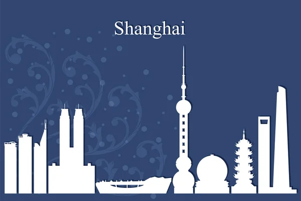 Silueta del horizonte de la ciudad de Shanghai sobre fondo azul — Vector de stock