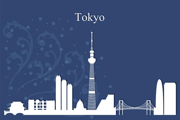 Tokio stad skyline van silhouet op blauwe achtergrond — Stockvector