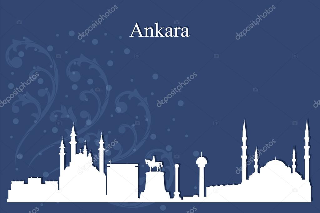 Ankara city skyline silhouette on blue background