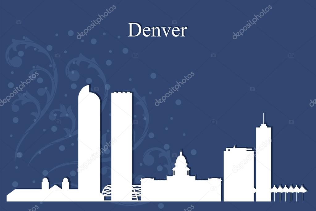 Denver city skyline silhouette on blue background