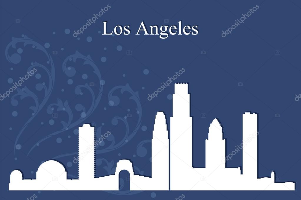 Los Angeles city skyline silhouette on blue background
