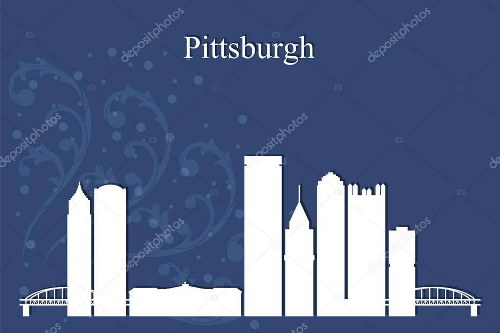 Pittsburgh city skyline silhouette on blue background