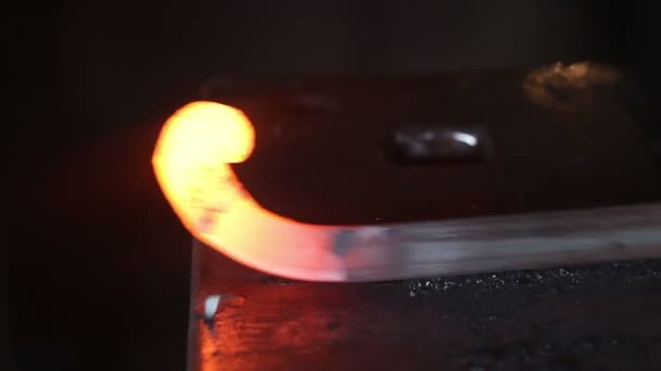 Forging hot metal in smithy — Stock Video