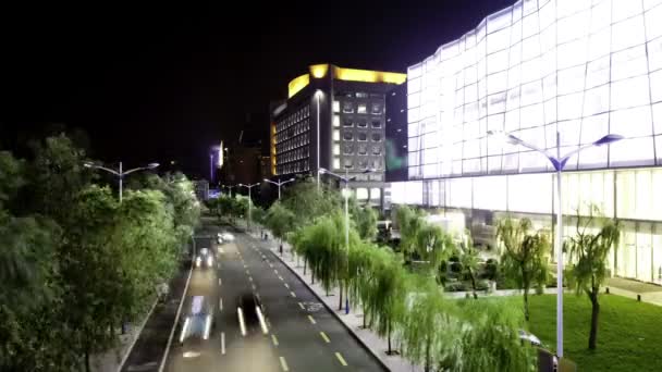 Bilar på natten i stadslandskapet — Stockvideo