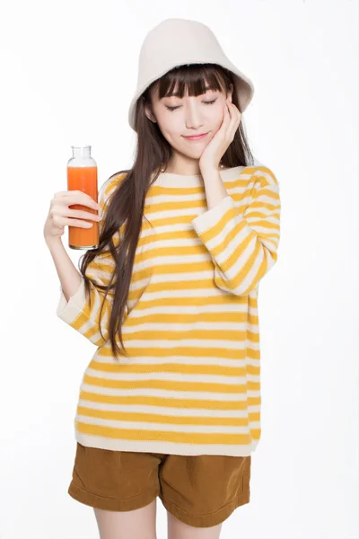 Pretty girl drinking juice — Stock Photo, Image