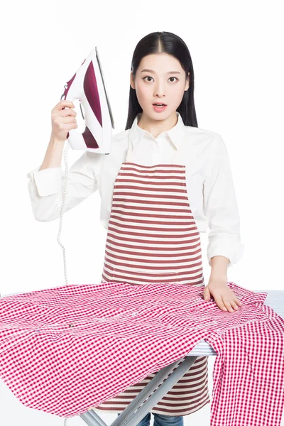 Young housewife ironing — Stock Photo, Image