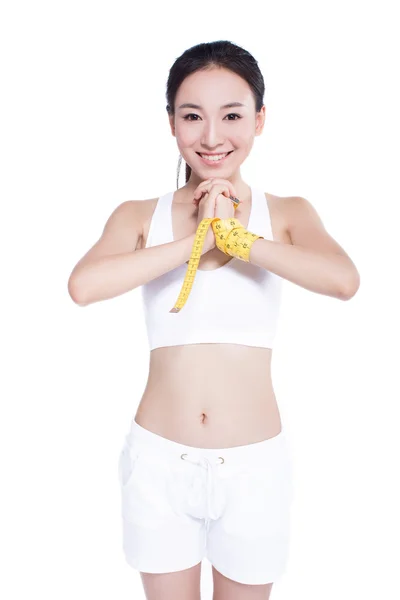 Woman with measure tape — Stock Photo, Image