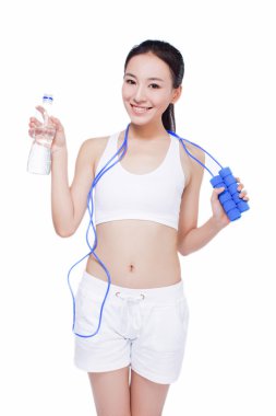 Beyaz arka plan üzerinde izole studio fitness portre