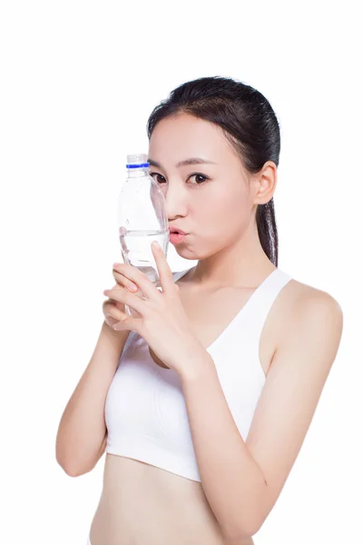 Saudável mulher asiática com garrafa de água — Fotografia de Stock