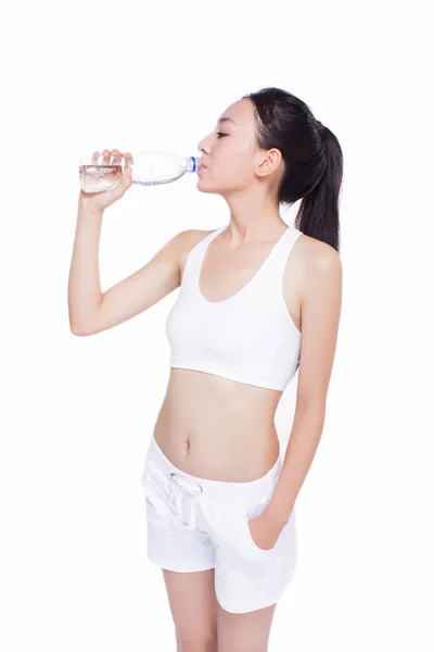 Saludable mujer asiática con botella de agua — Foto de Stock