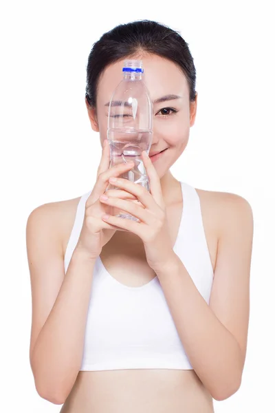 Su şişesi ile sağlıklı Asyalı kadın — Stok fotoğraf