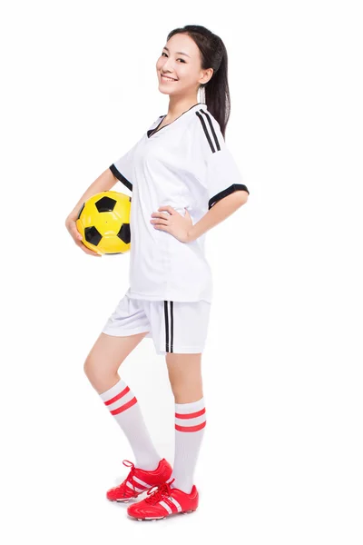 Donna con pallone da calcio — Foto Stock