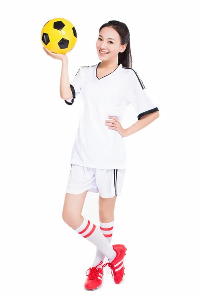 Woman with soccer ball — Stock Photo, Image