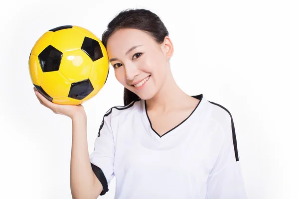 Frau mit Fußball — Stockfoto