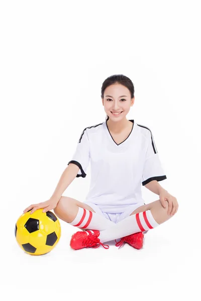 Mujer con pelota de fútbol — Foto de Stock