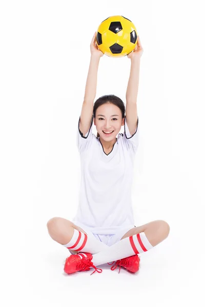 Frau mit Fußball — Stockfoto